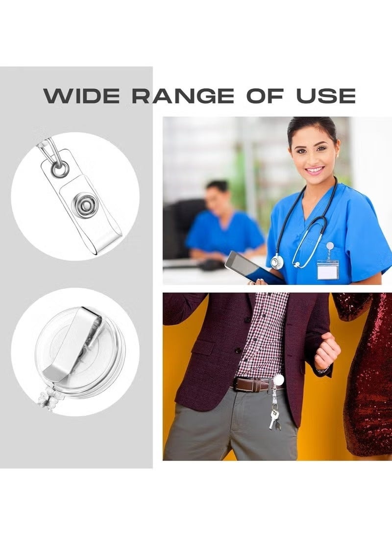 MTC [Pack of 10] White Retractable Badge Reel with Clip – Durable ID Holder with Clear Vinyl Strap – Secure Badge Reel for ID Cards and keys - Image 5